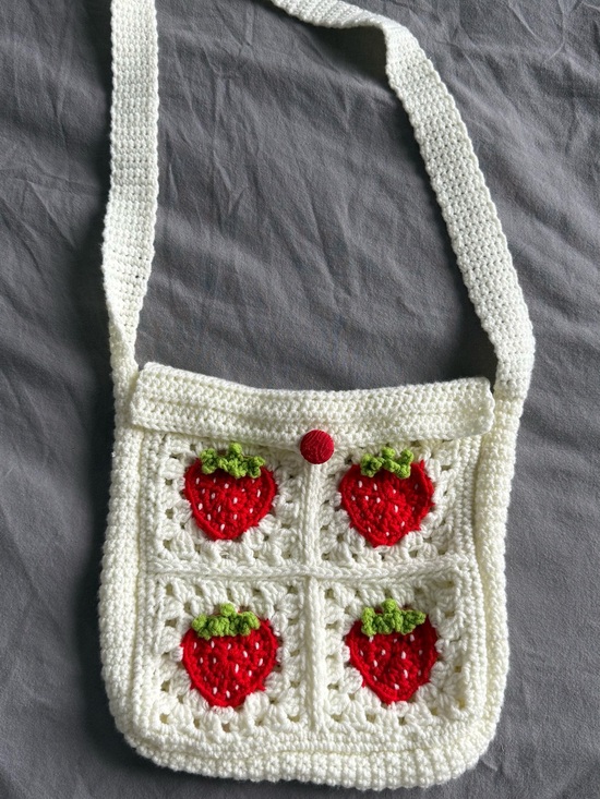 Handmade Handbags - Handmade Crochet Strawberry Crossbody Bag